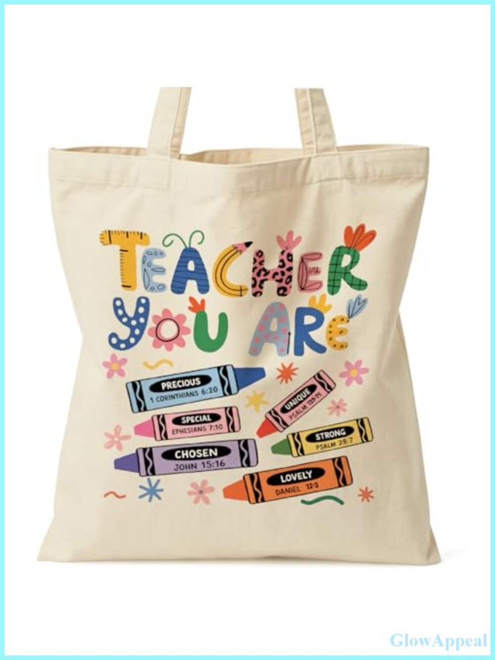 Canvas Teacher Tote Bag Faith-Based Gift Inner Pocket